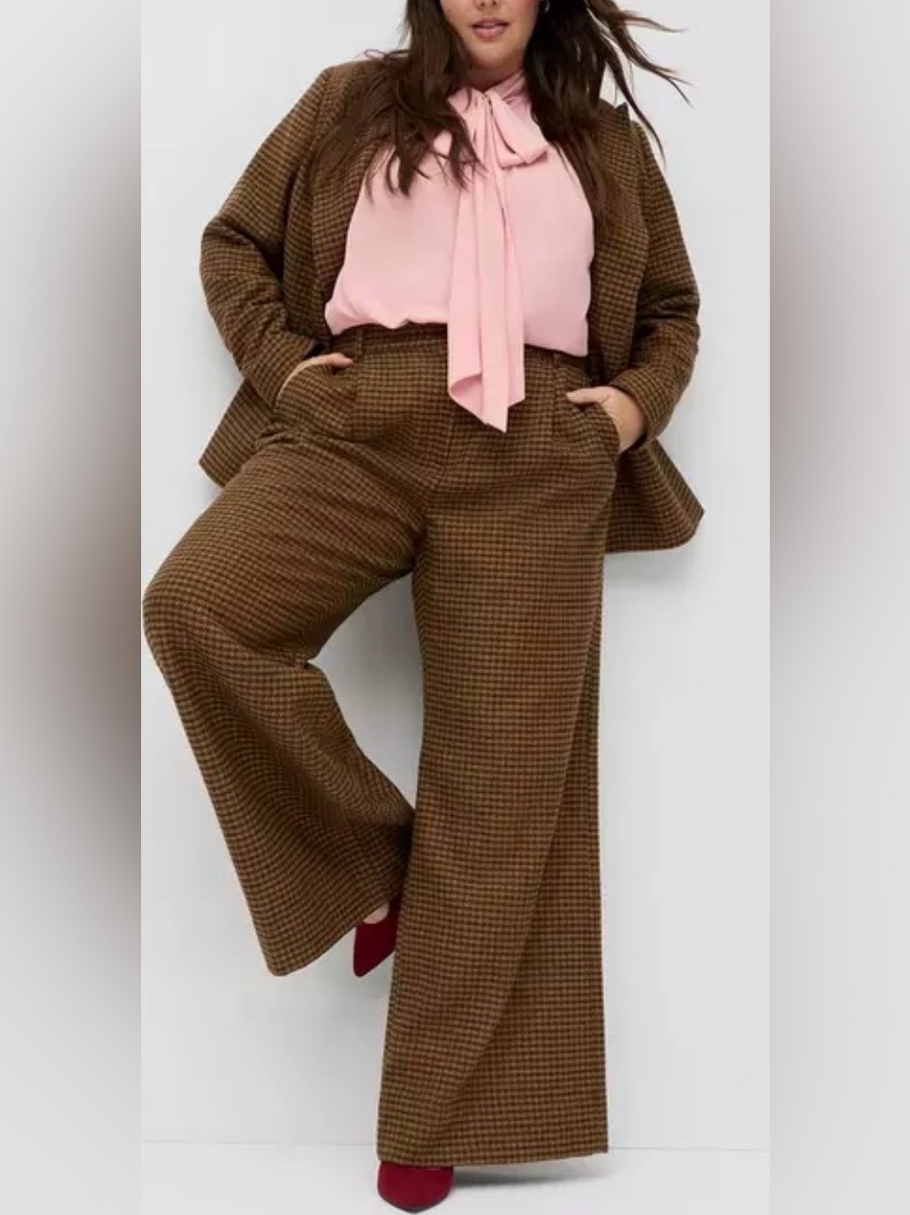 NWT Studio Torrid Wool Blend Wide-Leg Brown Houndstooth Trousers size 22 Career